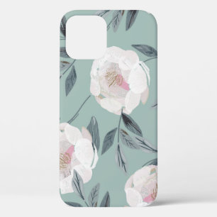 White Roses Peonies: Floral Embroidery. iPhone 12 Case