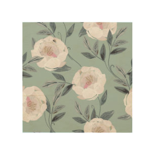 White Roses Peonies: Floral Embroidery. Wood Wall Art