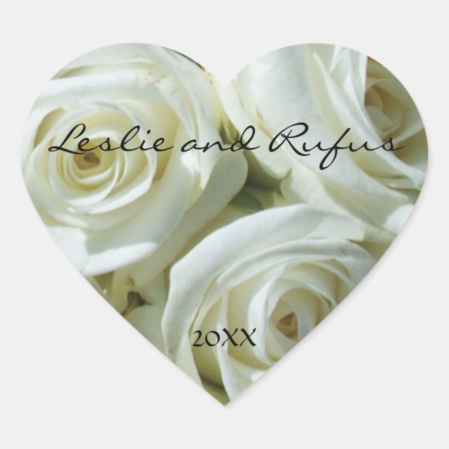 White Roses Personalized Heart Wedding Sticker (Front)