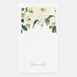 White roses Personalized Script Names Wedding II Paper Guest Towels