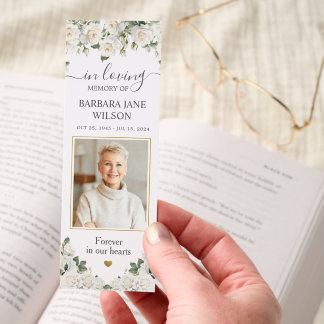 White Roses Photo Funeral Celebration of Life Bookmarks