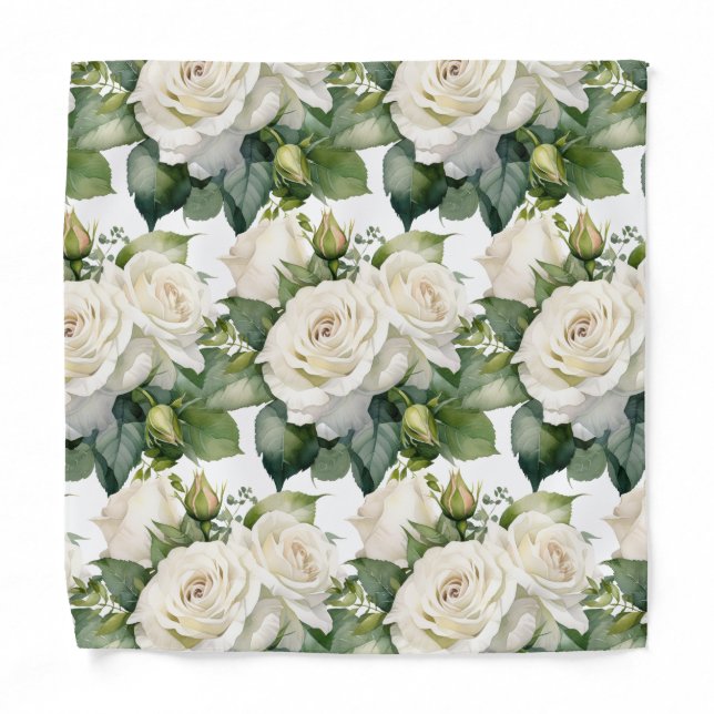 White Roses Pocket Square Bandana (Front)