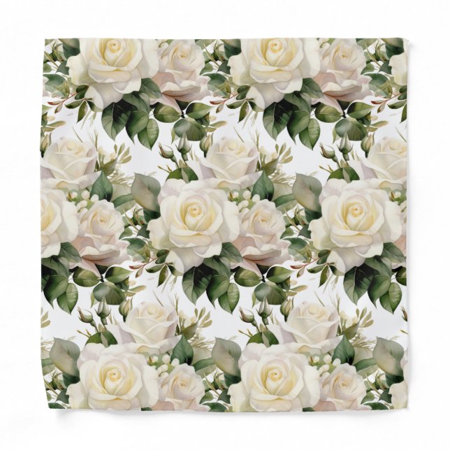 White Roses Pocket Square Bandana (Front)