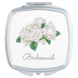 White Roses Pretty Watercolor Makeup Mirror