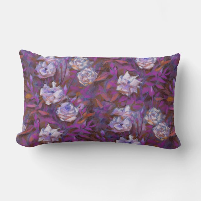 "White roses, purple leaves", beautiful flowers Lumbar Pillow (Front)