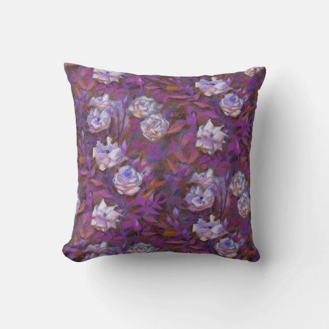 "White roses, purple leaves", beautiful flowers Throw Pillow (Front)