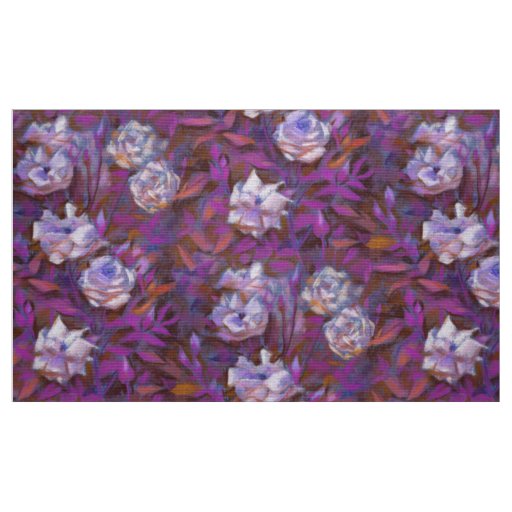"White roses, purple leaves", floral design Fabric