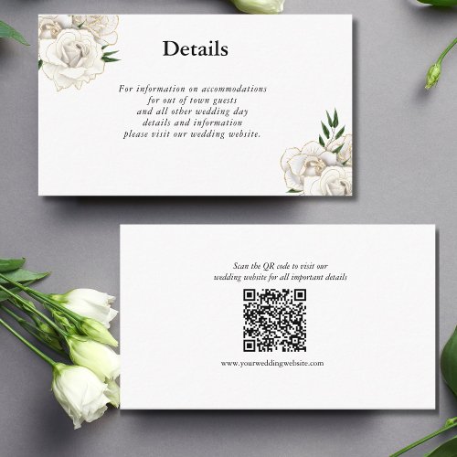 White Roses QR code Wedding Details Enclosure Card