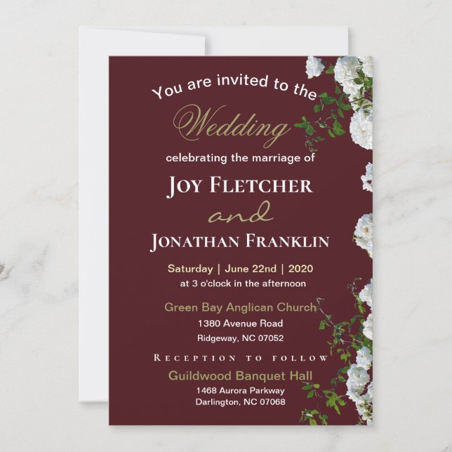 White Roses Red Background Wedding Invitation (Front)