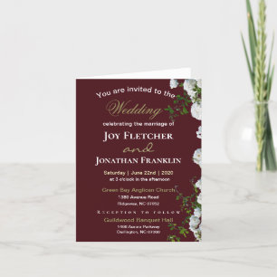 White Roses Red Background Wedding Invitation