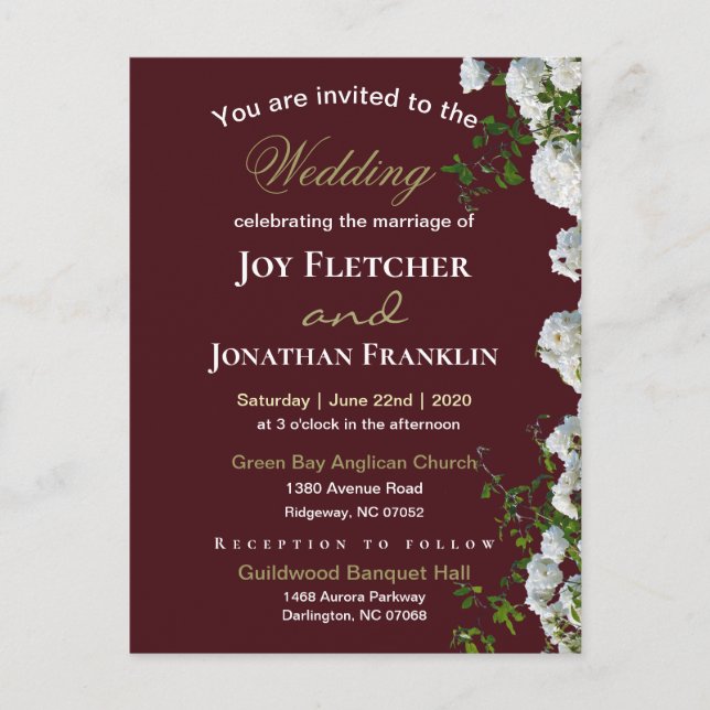 White Roses Red Background Wedding Invitation (Front)