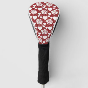 White Roses Red Glitter Flowers Lovers Floral Golf Head Cover
