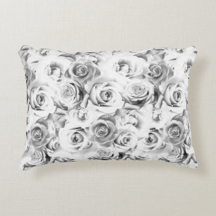 White Roses Repeating Floral Pattern Accent Pillow
