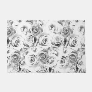 White Roses Repeating Floral Pattern Doormat