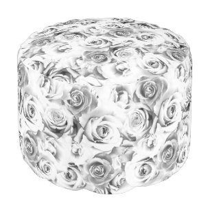 White Roses Repeating Floral Pattern Pouf