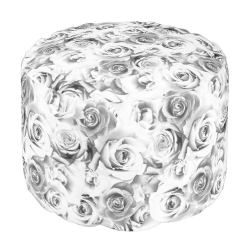 White Roses Repeating Floral Pattern Pouf