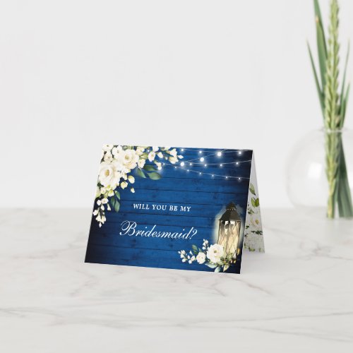 White Roses Royal Blue Will You Be My Bridesmaid Invitation