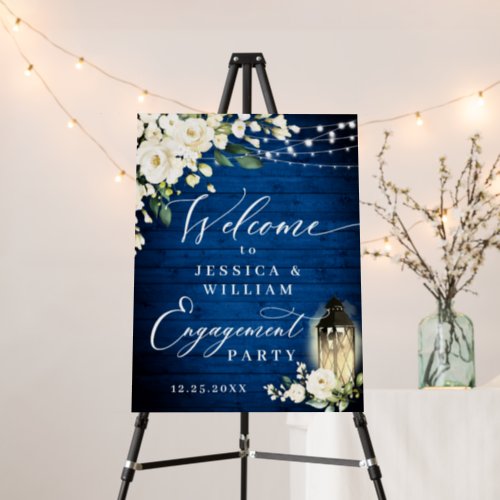 White Roses Royal Blue Wood Engagement Party Foam Board