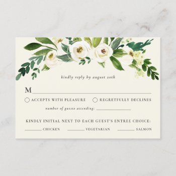 White Roses Rsvp With Entree Choice Invitation by dulceevents at Zazzle
