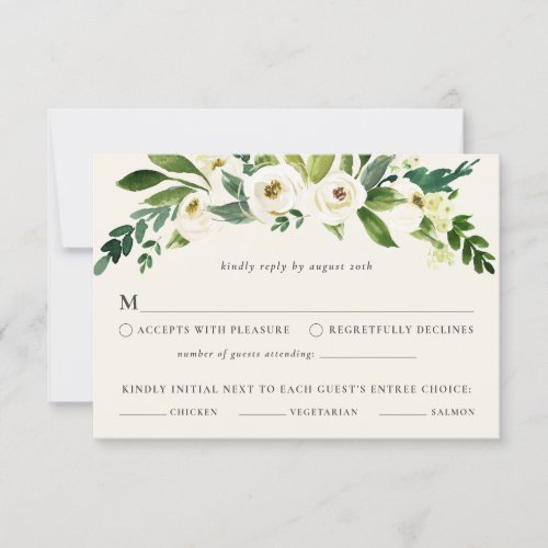 White Roses RSVP with Entree Choice Invitation