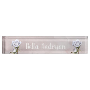 White Roses Rustic Floral Elegant Shabby Chic Name Plate