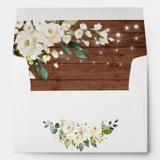 White Roses Rustic Wood Lantern for 5x7 card Envelope (Back (Bottom))