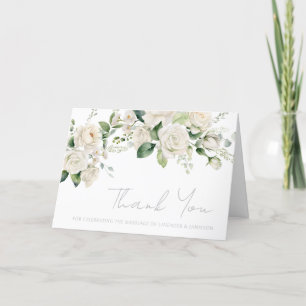 White Roses & Sage Leaf Wedding Letterpress Thank You Card