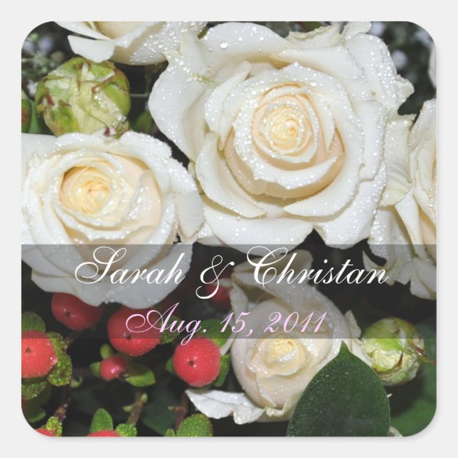 White Roses Save The Date Sticker (Front)