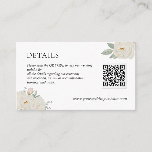 WHITE ROSES SCAN QR Code Wedding Details Enclosure Card