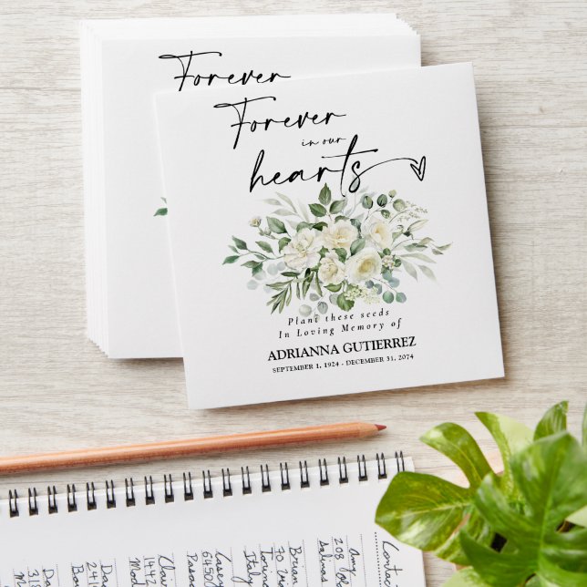 White Roses Seed Packet Memorial Funeral Envelope (Stacked)
