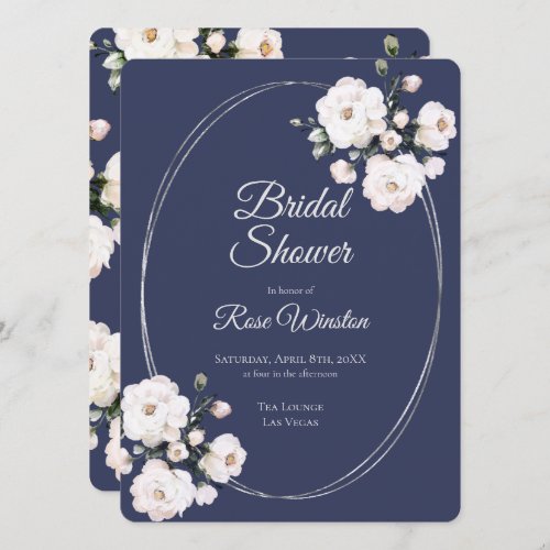 White Roses Silver Rings Purple Bridal Shower Invitation