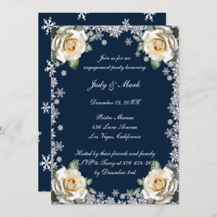 White Roses Snowflake Christmas Engagement Party Invitation
