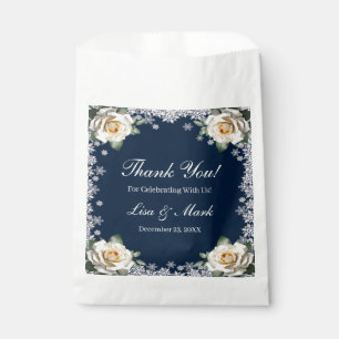 White Roses Snowflake Christmas Wedding Favor Bag
