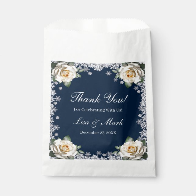 White Roses Snowflake Christmas Wedding Favor Bag (Front)