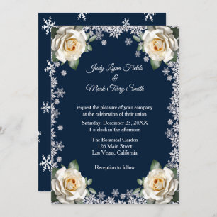 White Roses Snowflake Christmas Wedding Invitation