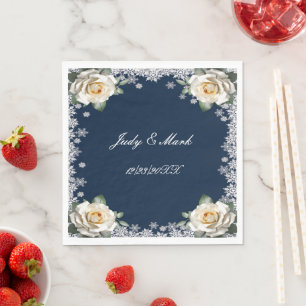 White Roses Snowflake Christmas Wedding Napkins