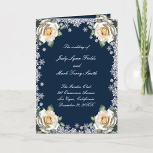 White Roses Snowflake Christmas Wedding Program