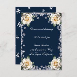White Roses Snowflake Christmas Wedding Reception Invitation