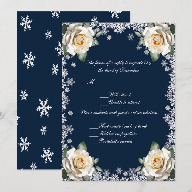 White Roses Snowflake Wedding Response Card (Front/Back)