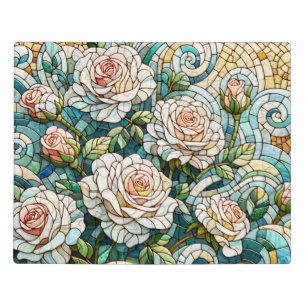 White Roses Stained Glass Mosaic Jigsaw Puzzle