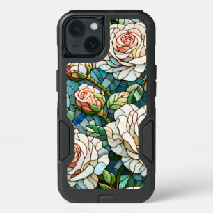 White Roses Stained Glass Mosaic iPhone 13 Case