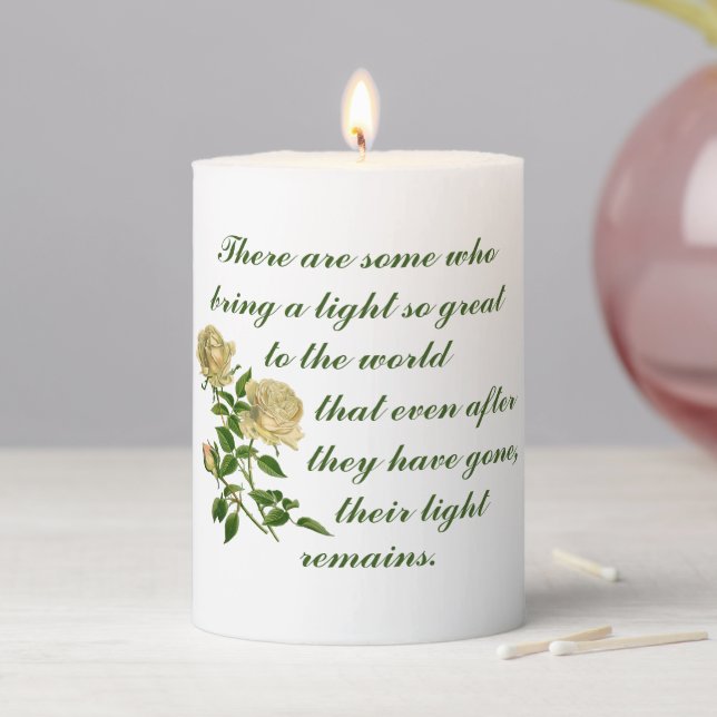 White Roses Their Light Remains Sympathy Pillar Candle (In Situ)