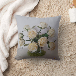 WHITE ROSES THROW PILLOW