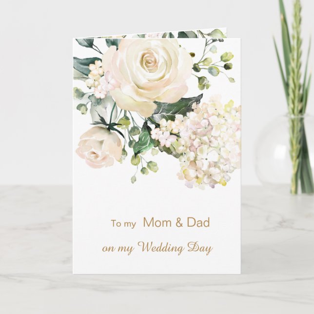 White roses To my Mom & Dad on my Wedding Day Thank You Card (Front)