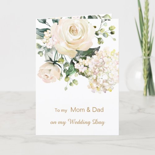 White roses To my Mom  Dad on my Wedding Day Thank You Card