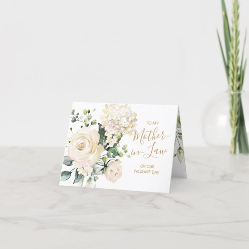 White roses To my Mother_in_Law on my Wedding Day Thank You Card