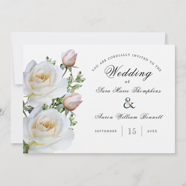 White Roses - Traditional  | Wedding Invitation (Front)