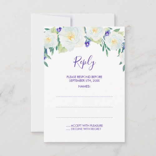 White Roses  Violets Wedding Reply Cards