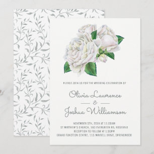 White Roses Watercolor Wedding Invitations