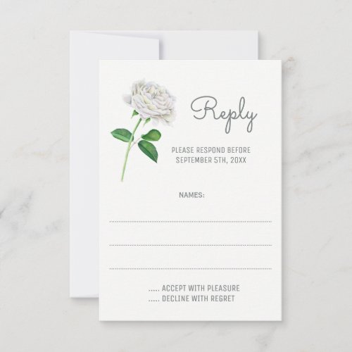White Roses Watercolor Wedding Reply Cards